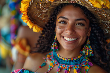 Mulher sorrindo no  São João e Festas Juninas