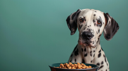 Perro dalmata con plato de comida