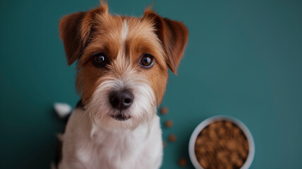 Perro Jack Russell con plato de comida