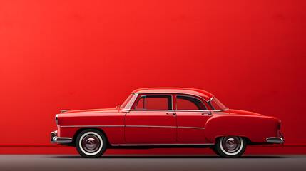old red car isolated on red background