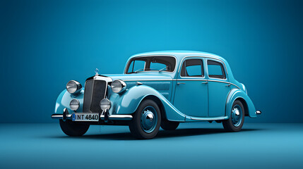 old blue car isolated on blue background