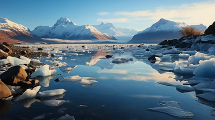 Deurstickers Glacier fond, larmes de la Terre. Rivière naît, écho de la nature. Avertissement : le climat gémit.  © arnaud