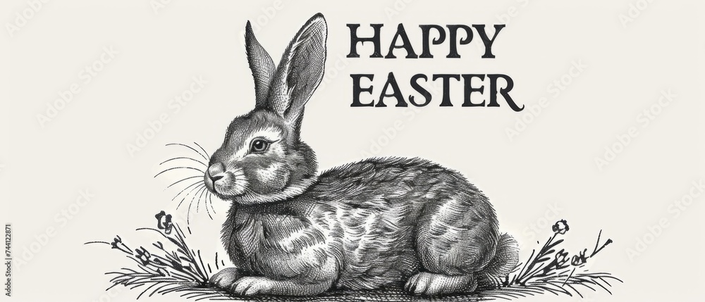 Poster happy easter with a rabbit generative ai