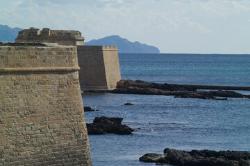 old fortress on the coast, Bastioni. Alghero. Sassari, Sardegna. Italia.