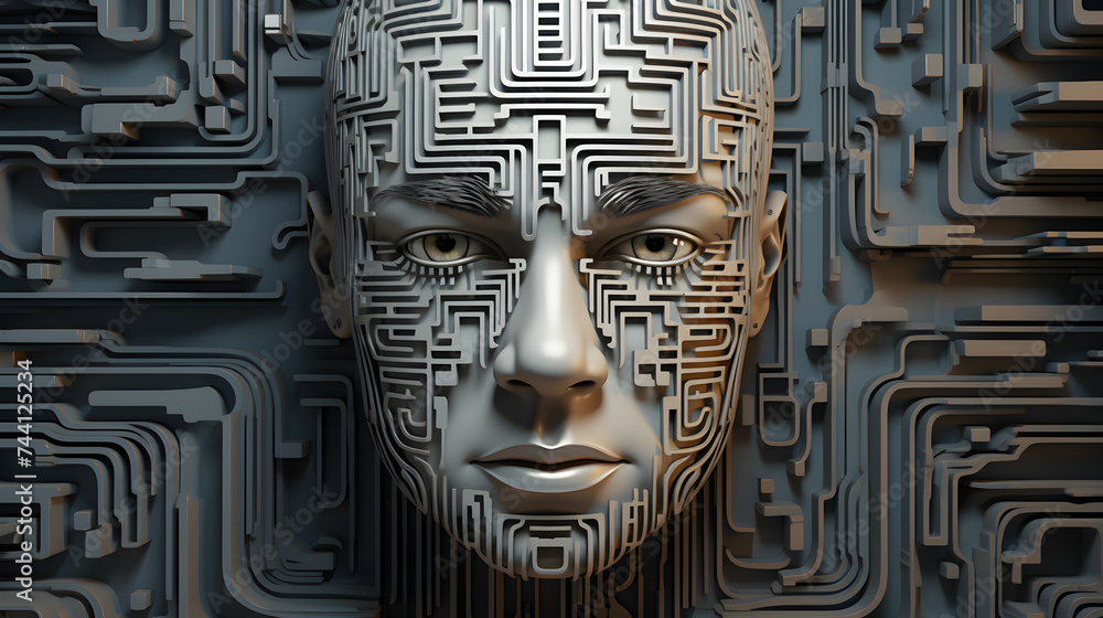 Poster a picture of the head of a computer in a maze