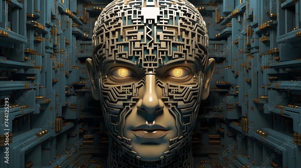 Poster a picture of the head of a computer in a maze