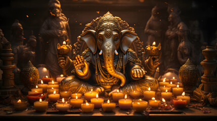Fototapeta premium a picture of ganesha surrounded by candles