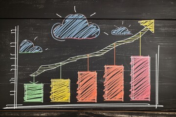 A chalk drawing of a graph with various intersecting lines and data points on a blackboard, Diagram of a successful sales growth plan drawn on a chalkboard, AI Generated