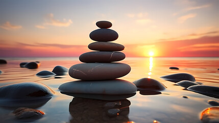 Yoga, meditation, pyramid is made of flat stones stacked on top of each other