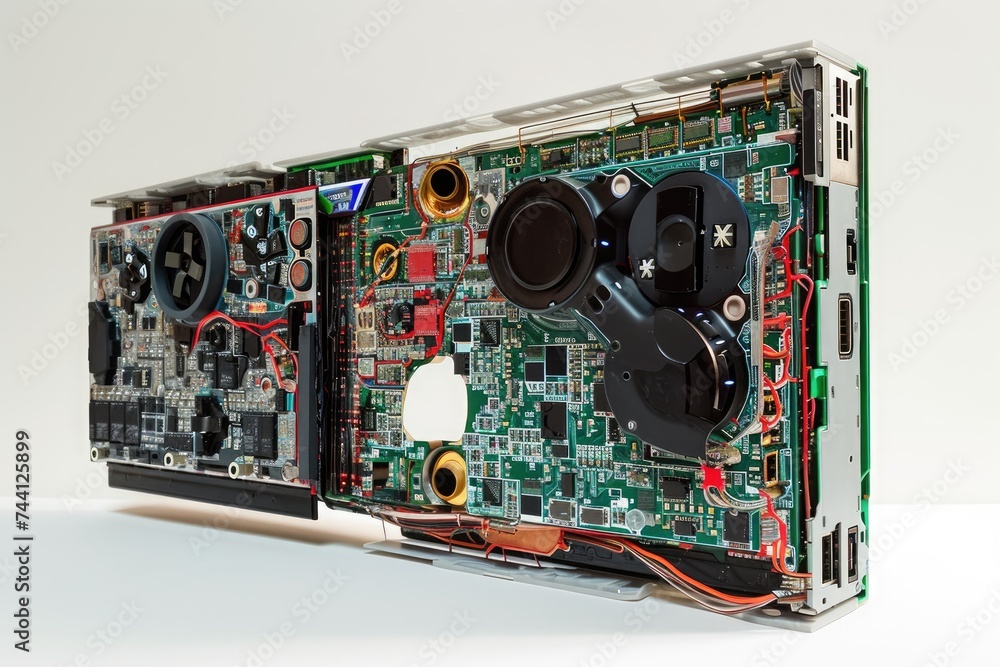 Aufkleber a detailed view of a computer motherboard placed on a white surface, showcasing its intricate circui