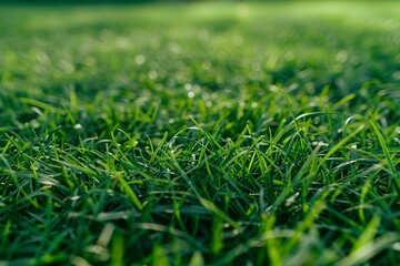 A Detailed Closeup of Lush Green Grass on a Soccer Field for Banners. Concept Sports Photography, Nature Closeups, Soccer Field Backgrounds