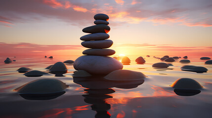 Yoga, meditation, pyramid is made of flat stones stacked on top of each other