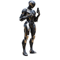 Black and Gold Robot Holding Cell Phone