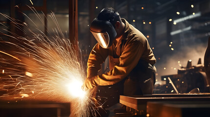 Welder worker working on factory.