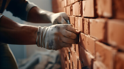  In the hands of a skilled bricklayer, a trowel and putty knife become instruments of artistry as they work on installing brick masonry on an exterior wall.