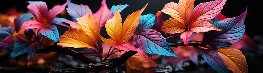 Background with multi-colored leaves on a black background.