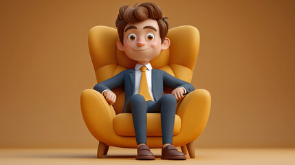 3d cartoon character in a business suit sitting in a chair. Generative AI