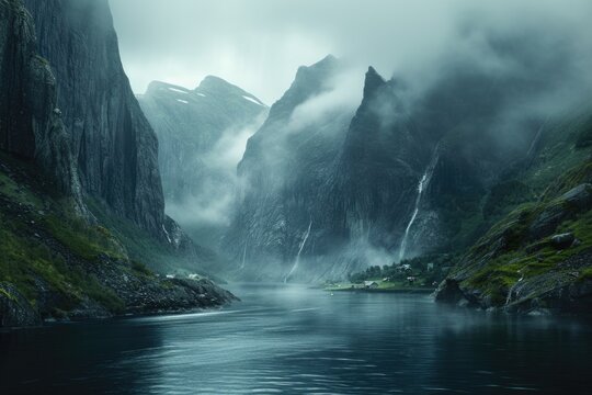 Serene fjords and misty cliffs
