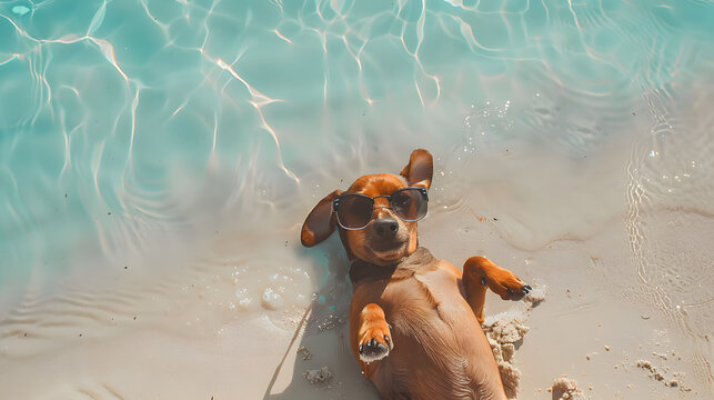 dog in the water with sunglasses, generative ai image