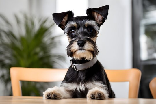 Ein Zwerkschnautzer steht auf einem Tisch
