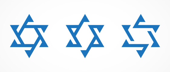 Star of David logo set. Simple Icon for hebrew, israel, jewish, judaism, god, holy, judaic, israeli, triangle, hanukkah, religion, religious, jerusalem, spirituality. Vector design graphic Element. - obrazy, fototapety, plakaty