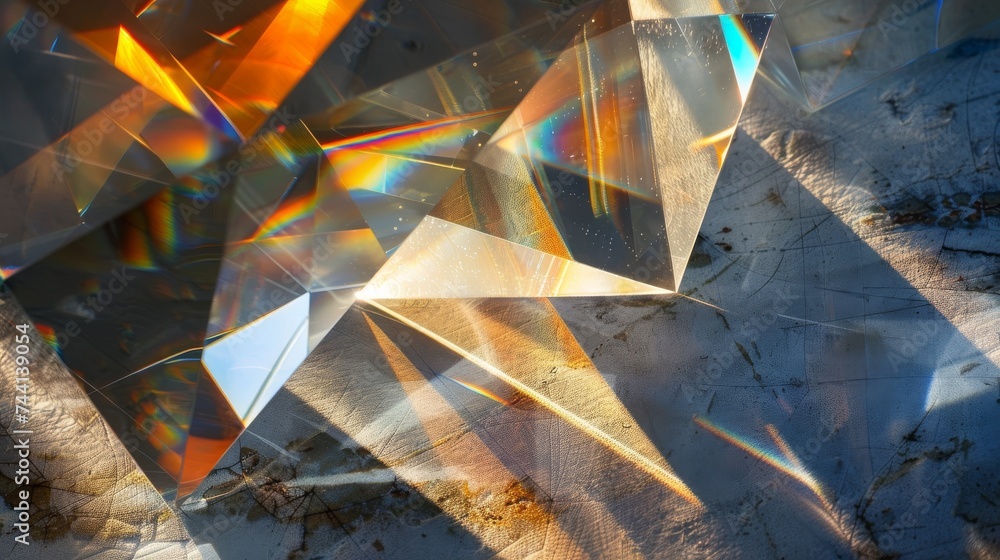 Fototapete Vibrant hues burst from a kaleidoscope of geometric shapes, illuminating the crystal's intricate patterns in a mesmerizing display of abstract art