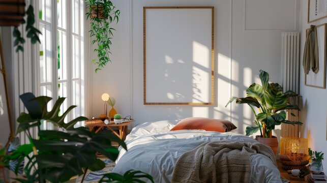 Bedroom interior, 3D render of a modern bedroom