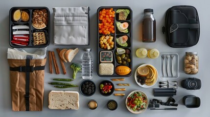 Fototapeta na wymiar a lunch kit packed with essential items for lunch,the variety of food items neatly organized within the lunch kit, ready to be enjoyed.