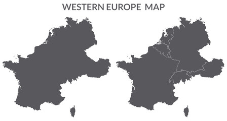 Western Europe country Map. Map of Western Europe in set grey color