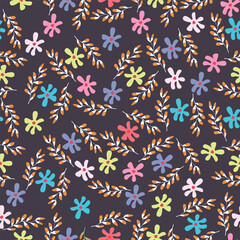 Fototapeta na wymiar Vintage Floral Seamless Pattern. Floral Background with Small Simple Flowers. Botanical Seamless Pattern for Trendy Textile, Surface Design and Fashion Prints. Vector Illustration