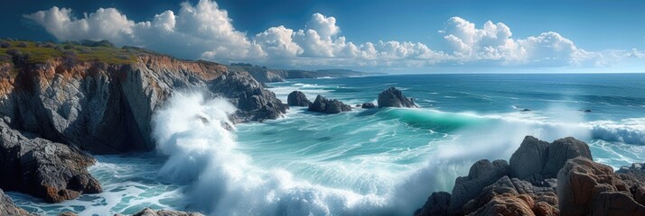 Majestic coastal cliffs with crashing waves
