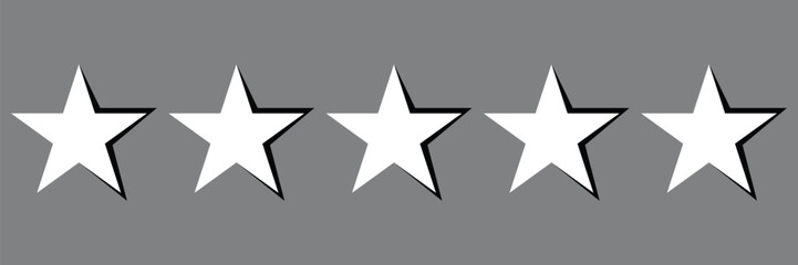 White Star icon. Vector white isolated five stars. Customer feedback concept. Vector 5 stars rating review. Quality shape design. Vector illustration. Eps file 554.