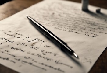 A Close-up View of a Pen Resting on a Blank Piece of Paper Situated on a Wooden Table, Inviting Creativity and Written Expression