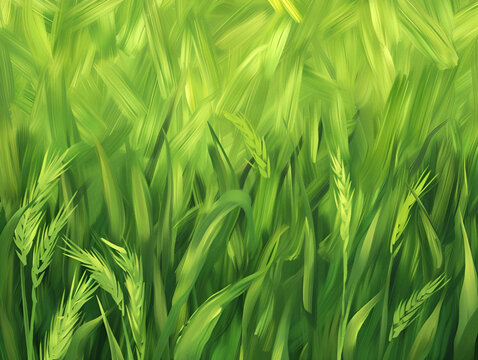 oil painting depicting a green wheat field