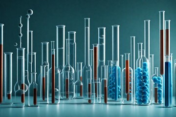 Test tubes stand tall, holding secrets of molecular interactions within their slender frames.  - obrazy, fototapety, plakaty