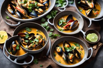 Thai coconut curry mussels, a flavorful and aromatic seafood stew 