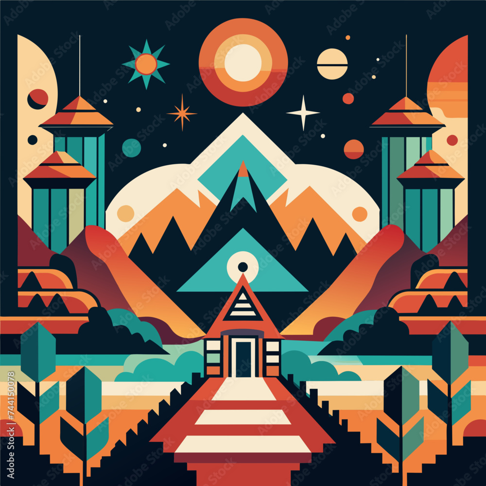 Poster a psychedelic composition merging various psychedelic patterns and motifs. vektor illustation