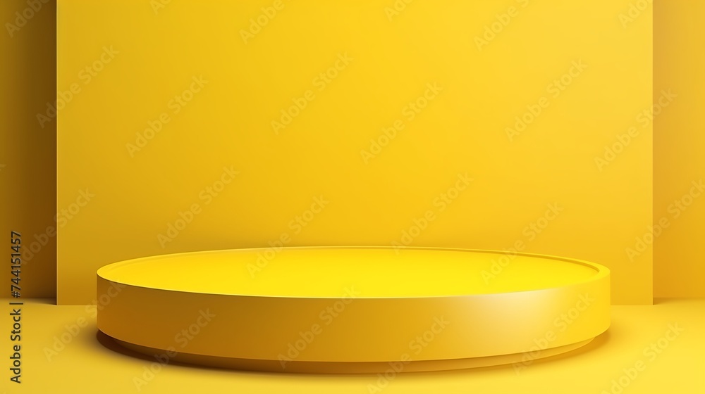 Aufkleber 3d render of abstract yellow composition with podium. minimal studio with round pedestal and copy sp