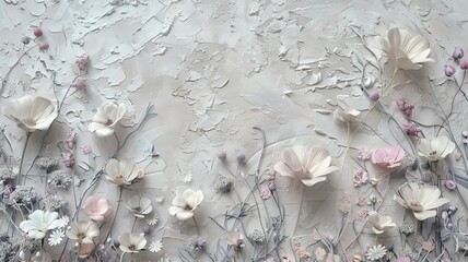 Fototapeta premium oil painting depicting a wildflower field with a very thick impasto background on a white canvas, the impasto technique to create texture, while using muted calm colors.