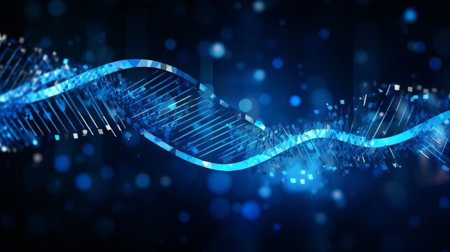 Abstract dark and blue digital background. Big data digital code, Data Communication and Transfer of DNA Biology. Futuristic information technology concept