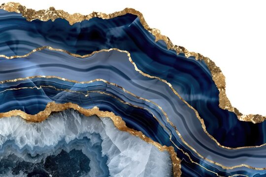 Blue agate with gold foil on it. Generative AI.