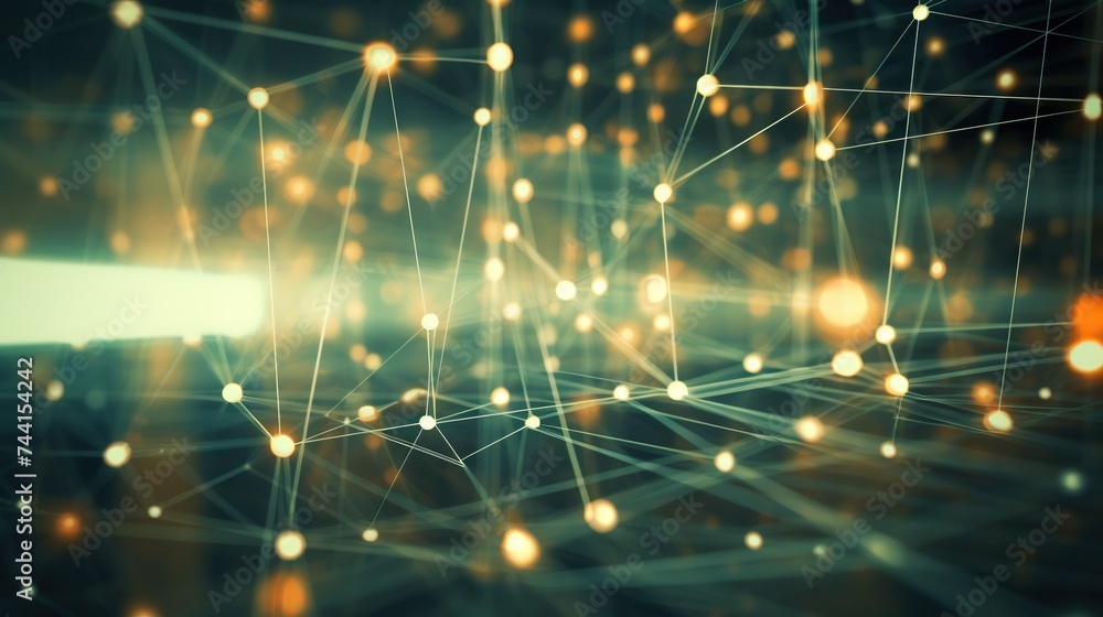 Poster abstract designs of communication networks with nodes and ties, illustrating data flow, ideal for te