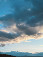 sunset with blue sky and falling shine. Medellin, Antioquia, Colombia. 