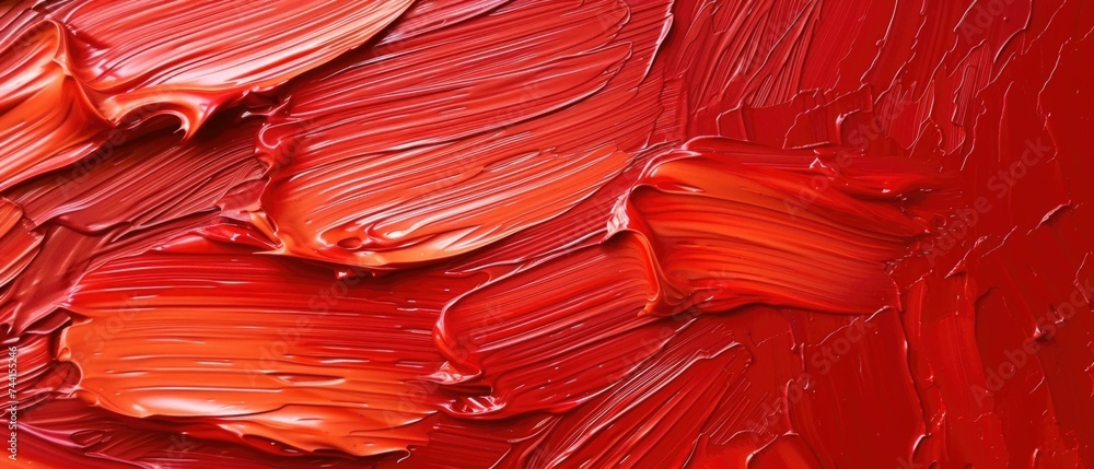 Poster a close up of red paint on a canvas. generative ai.