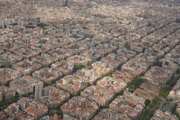 Aerial view of houses at Eixample residential district urban. Barcelona, Catalonia helicopter view