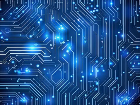 blue and gold circuit board background with glowing orange lights.