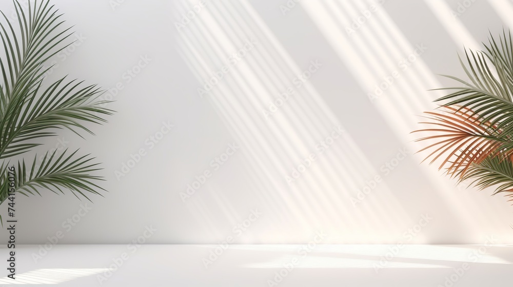 Poster abstract white studio background for product presentation. empty room with shadows of window and flo