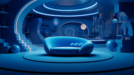 interior of a restaurant,
Futuristic Relax Seat with Unique Shape and Realistic Shadows
