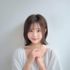 10代の笑顔のかわいいTシャツ女子