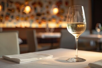 Elegant white wine in a glass on the table